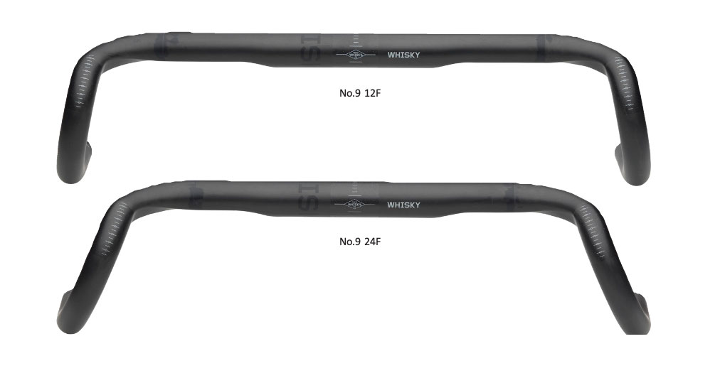 Whisky No.9 12f and 24f Carbon Handlebars stacked, front view on white background