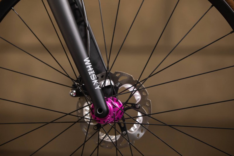 Close-up of the front wheel hub