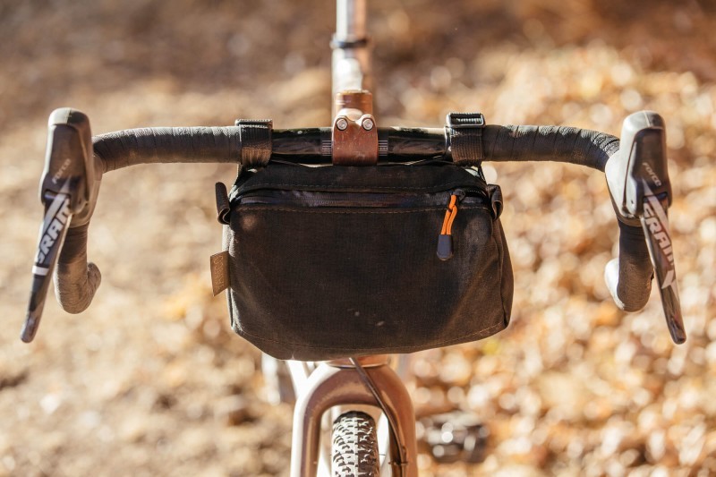 Detail of handlebar bag on Ti Firefly all road bike