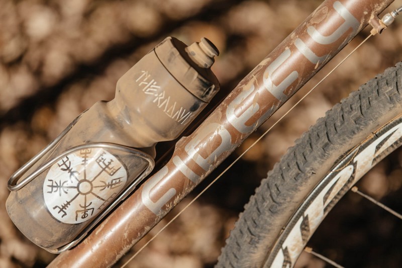 Downtube detail on Ti Firefly all road bike