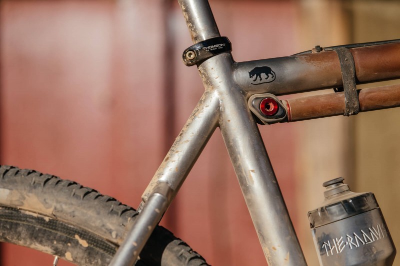 Frame pump and seat stay detail of Ti Firefly all road bike