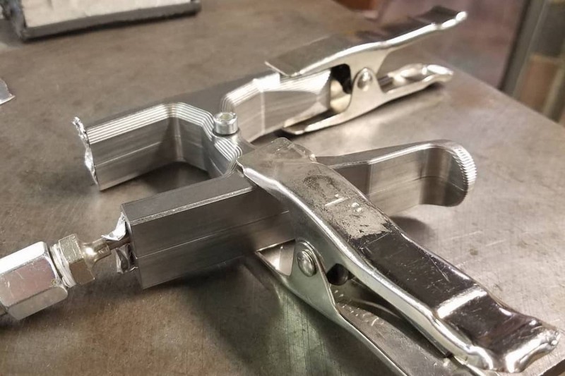 The yoke being welded together.