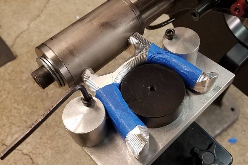 The new yoke being welded to the bottom bracket shell.