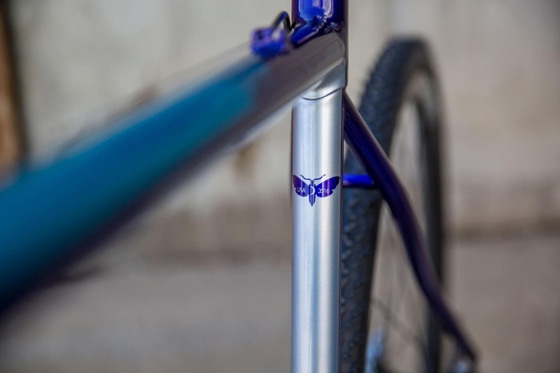 Seat tube detail of Moth Attack custom cyclocross bike