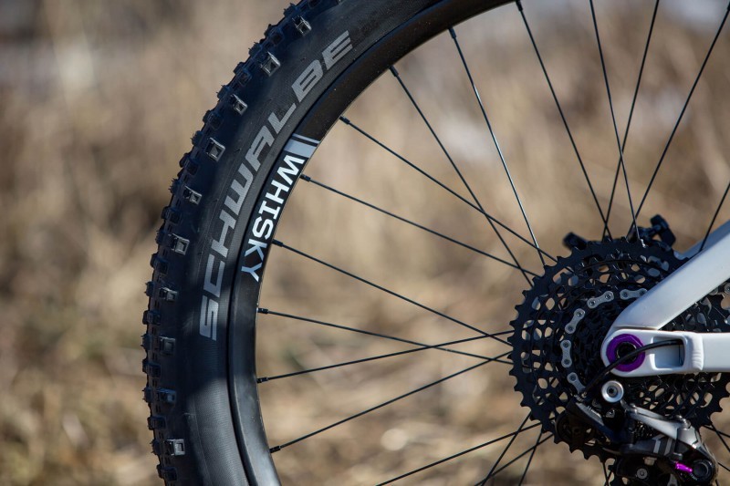 Whisky No. 9 50w rims and drop out detail on custom Salsa Pony Rustler 27.5+ mountain bike